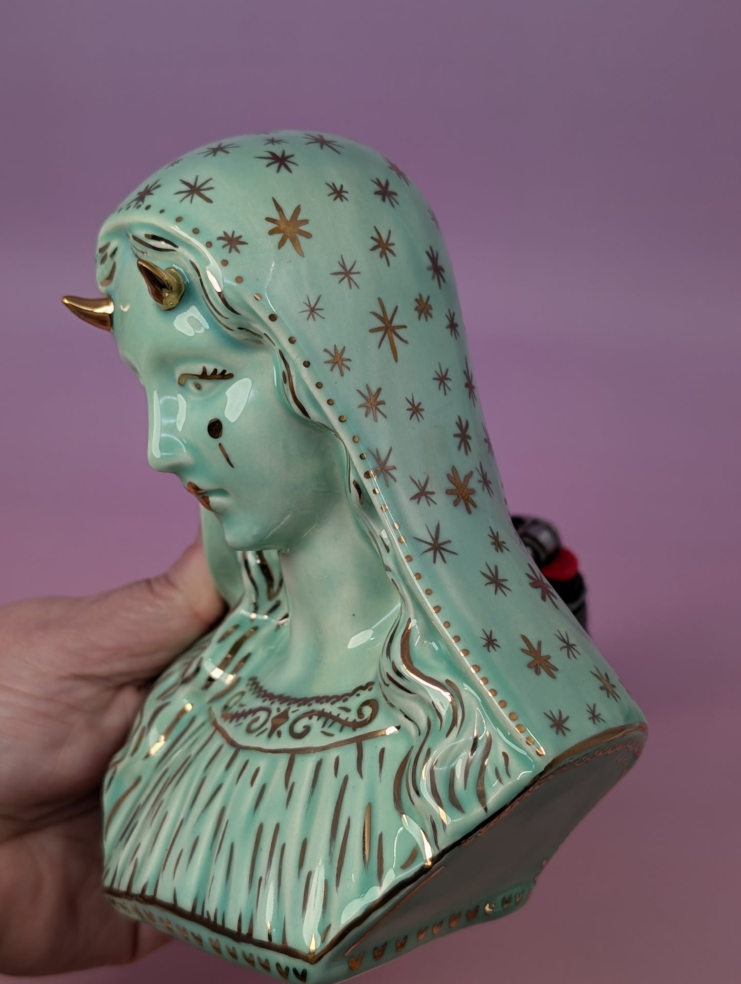 Horny Mary Ashtray with Gold Glaze