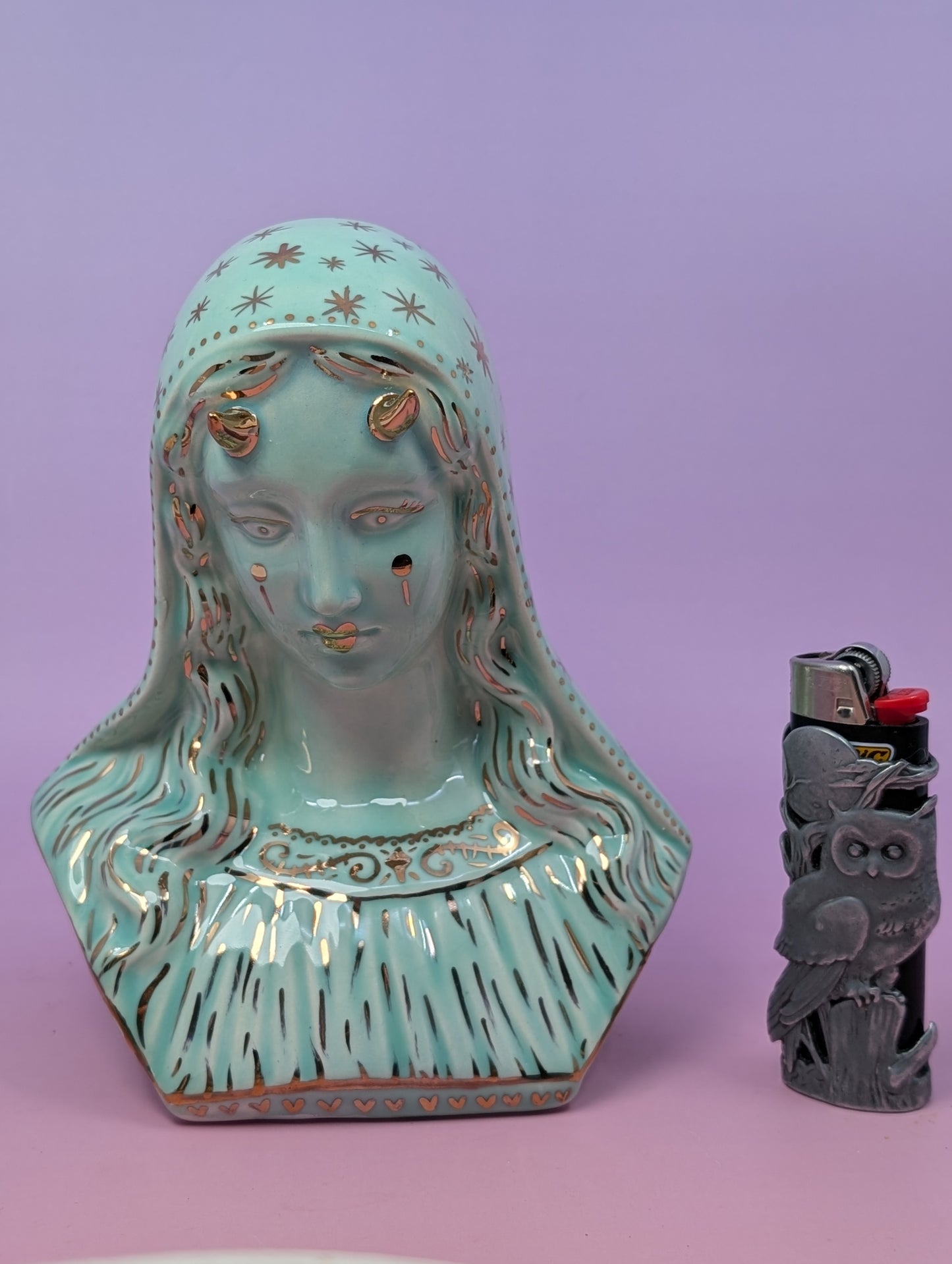 Horny Mary Ashtray with Gold Glaze