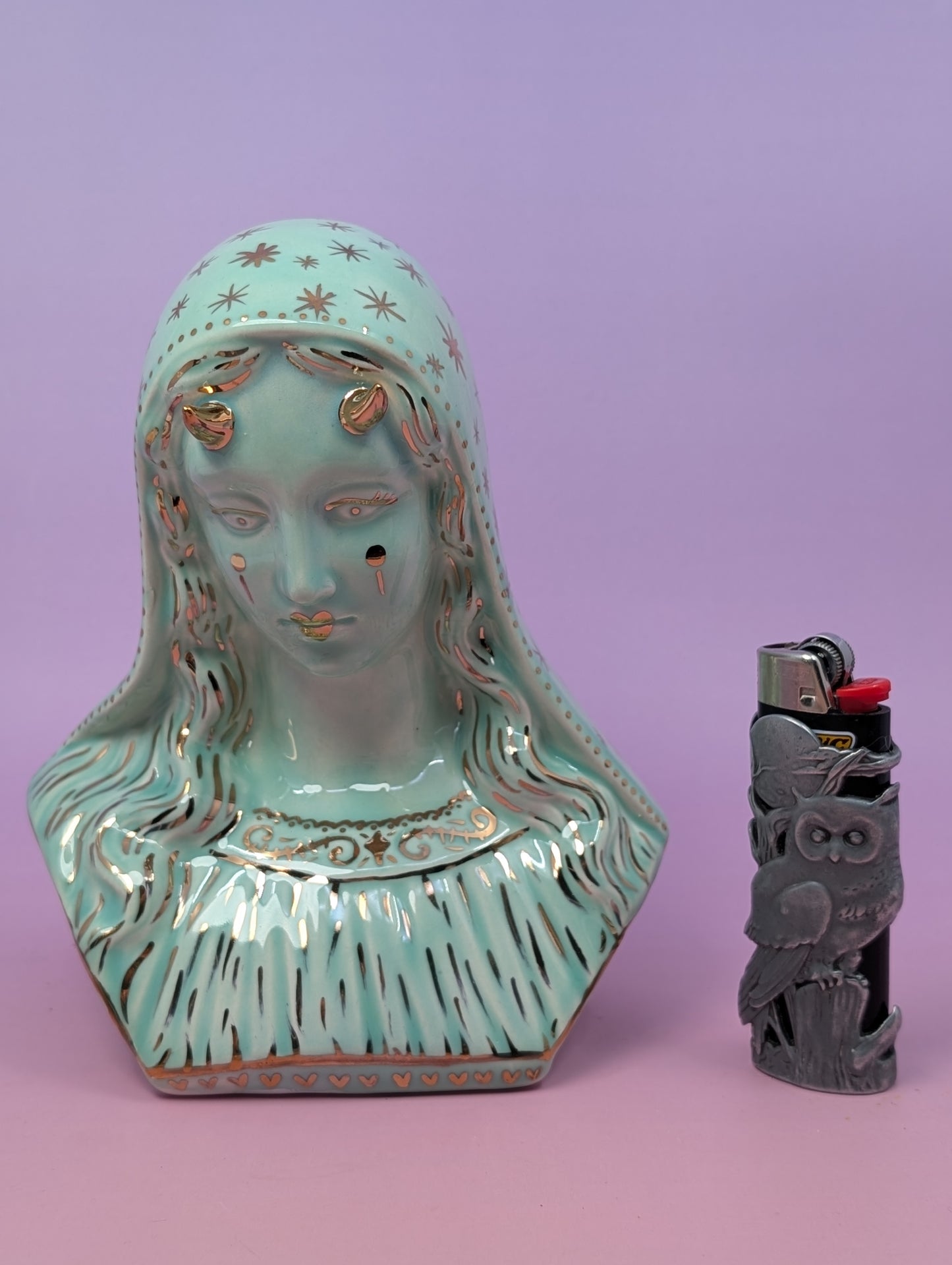 Horny Mary Ashtray with Gold Glaze