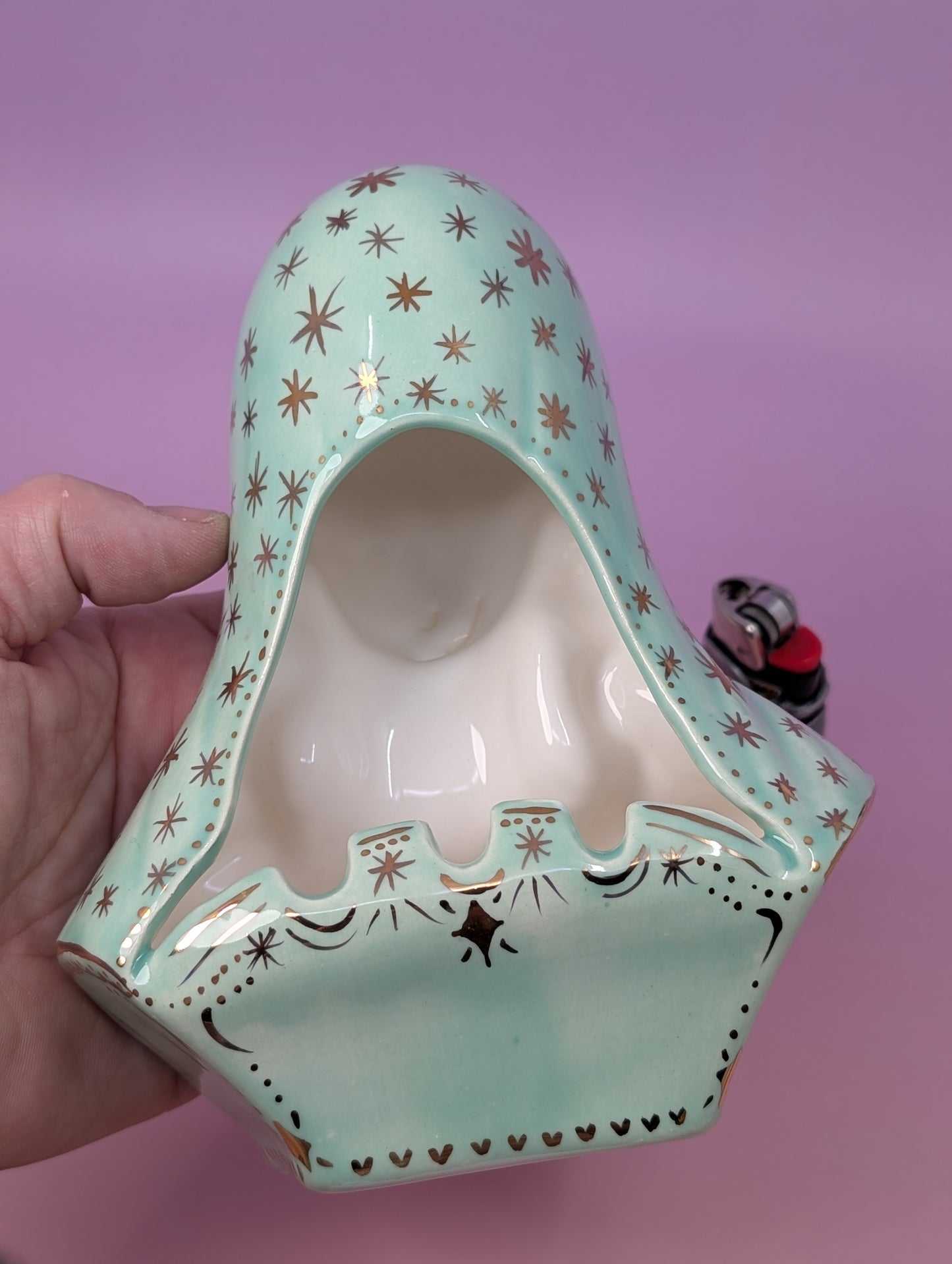 Horny Mary Ashtray with Gold Glaze