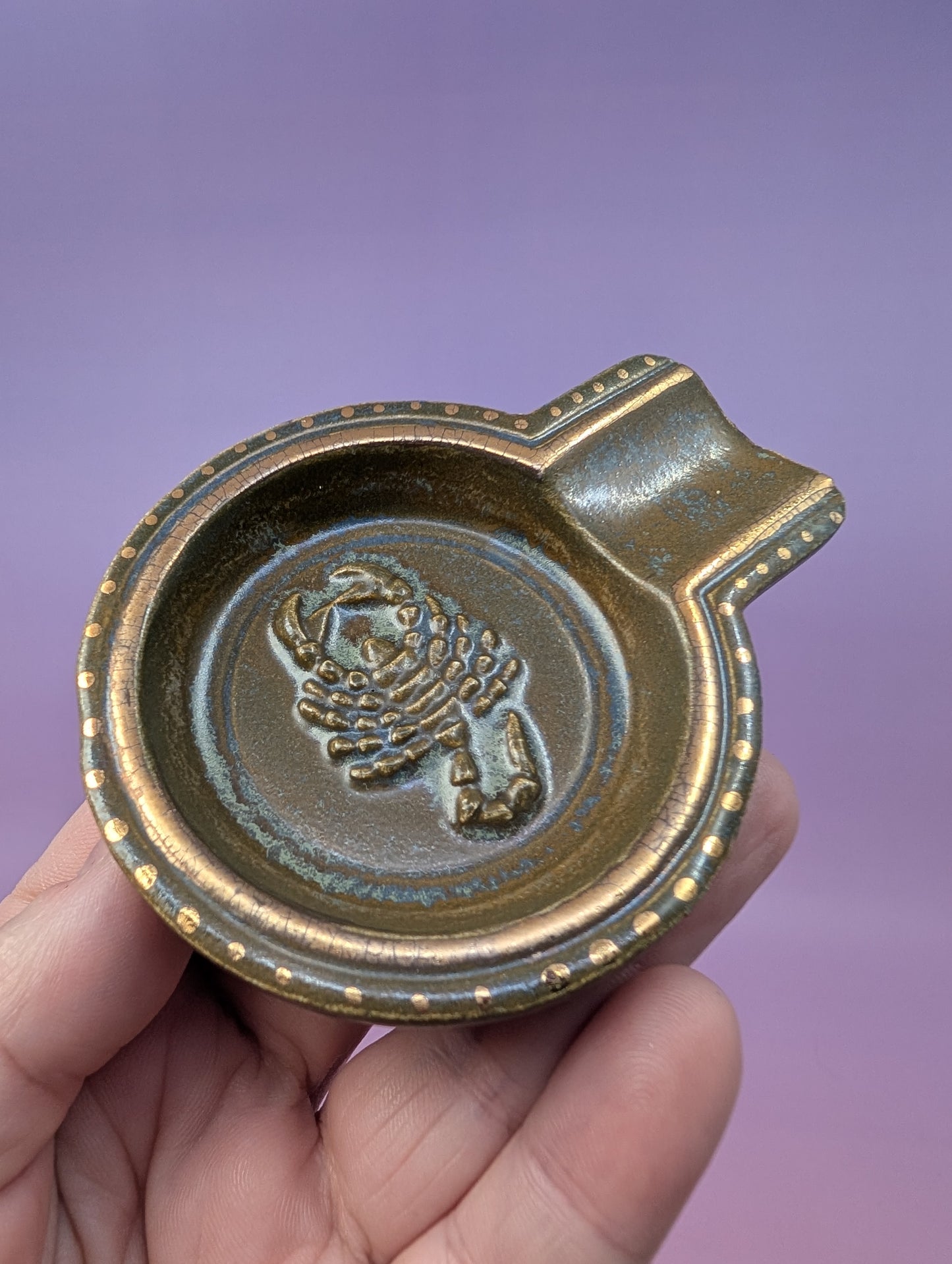 Scorpio Personal Ashtray with Gold Glaze