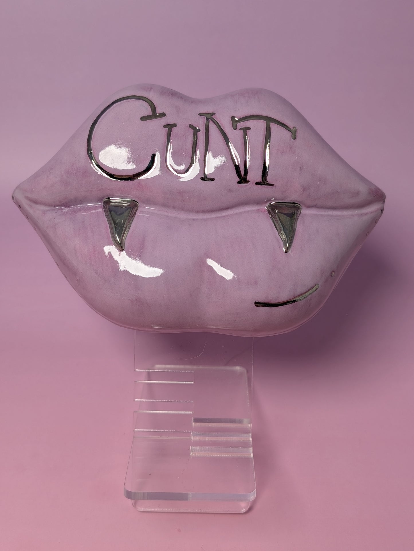 Cunty Lips Wall Hanging / Decor with Silver Glaze