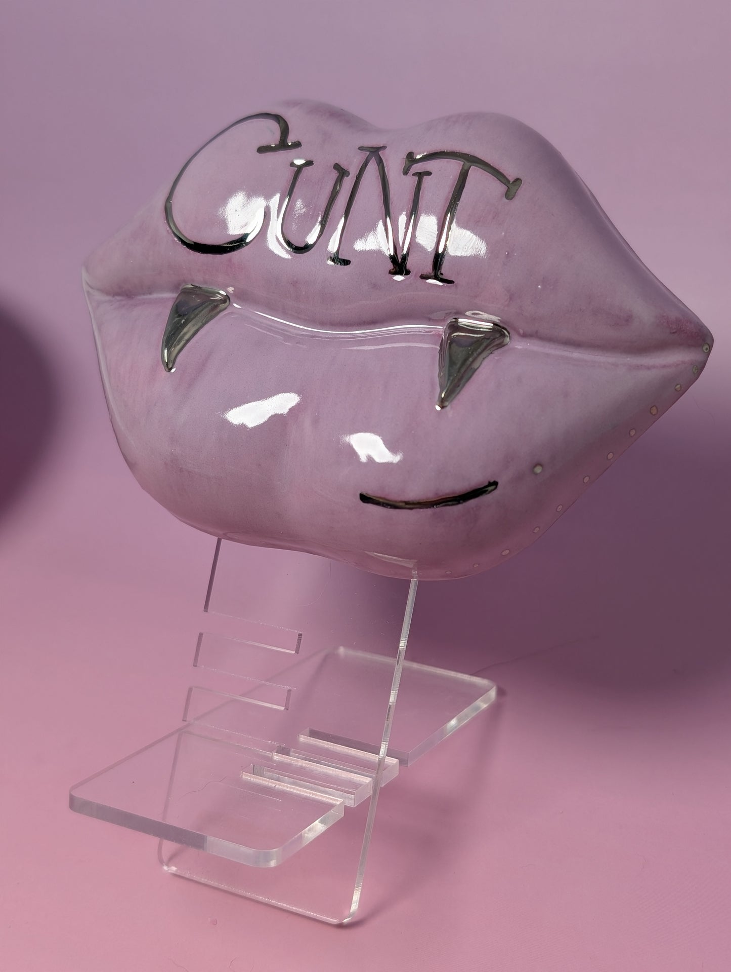 Cunty Lips Wall Hanging / Decor with Silver Glaze