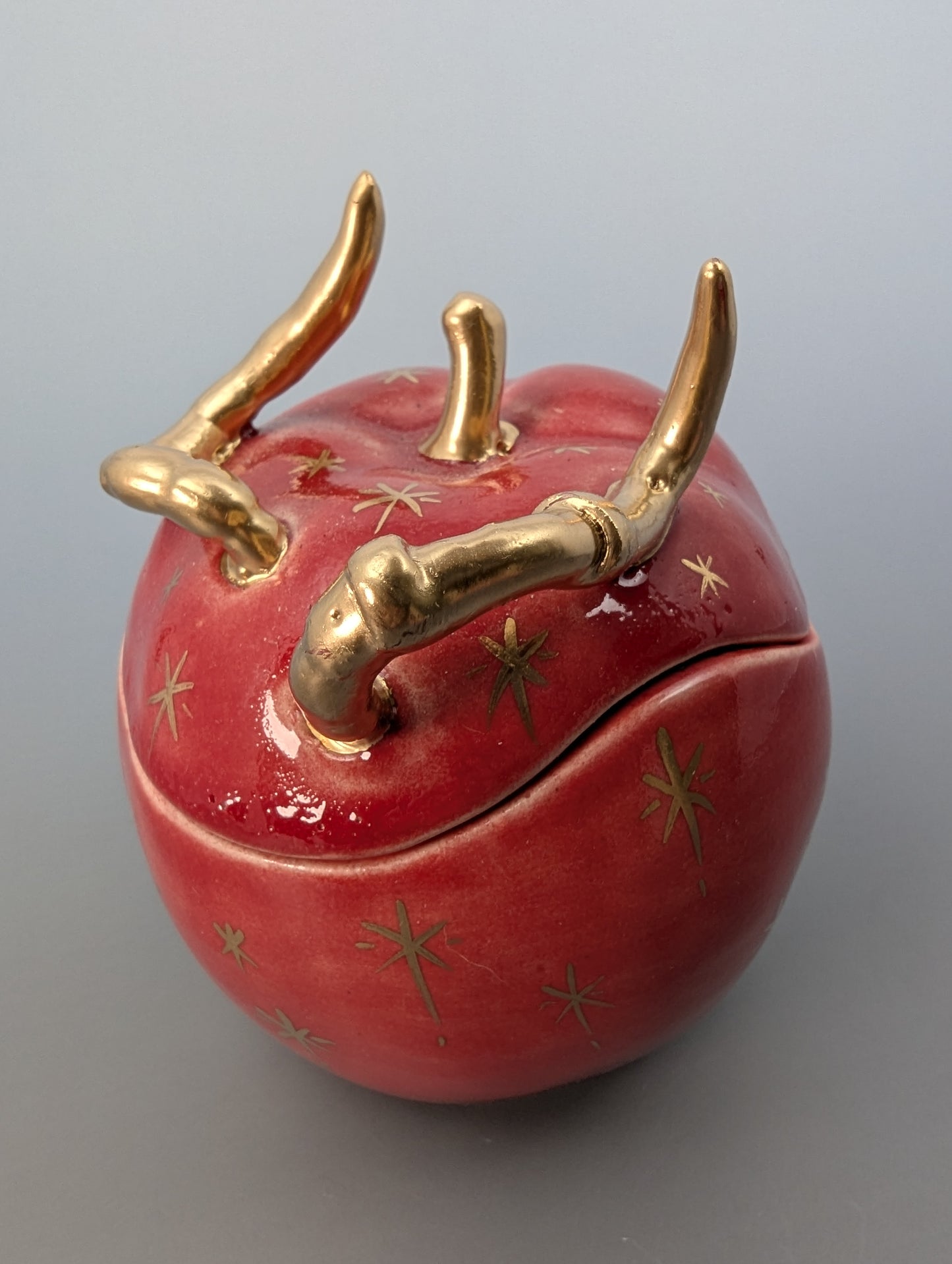 Wormy Apple Jar with Gold Accents