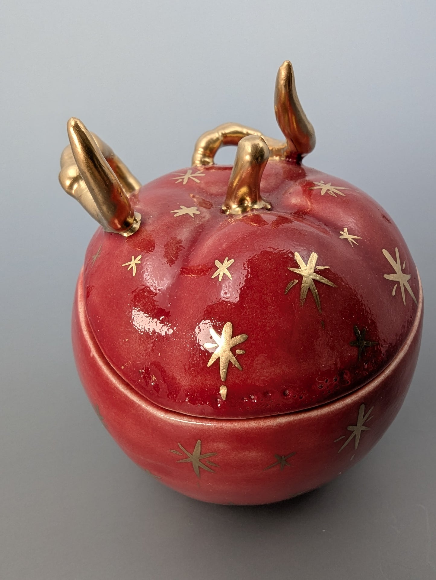 Wormy Apple Jar with Gold Accents