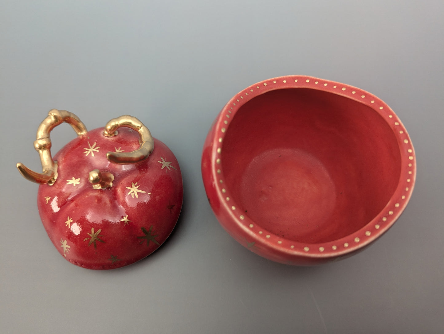 Wormy Apple Jar with Gold Accents