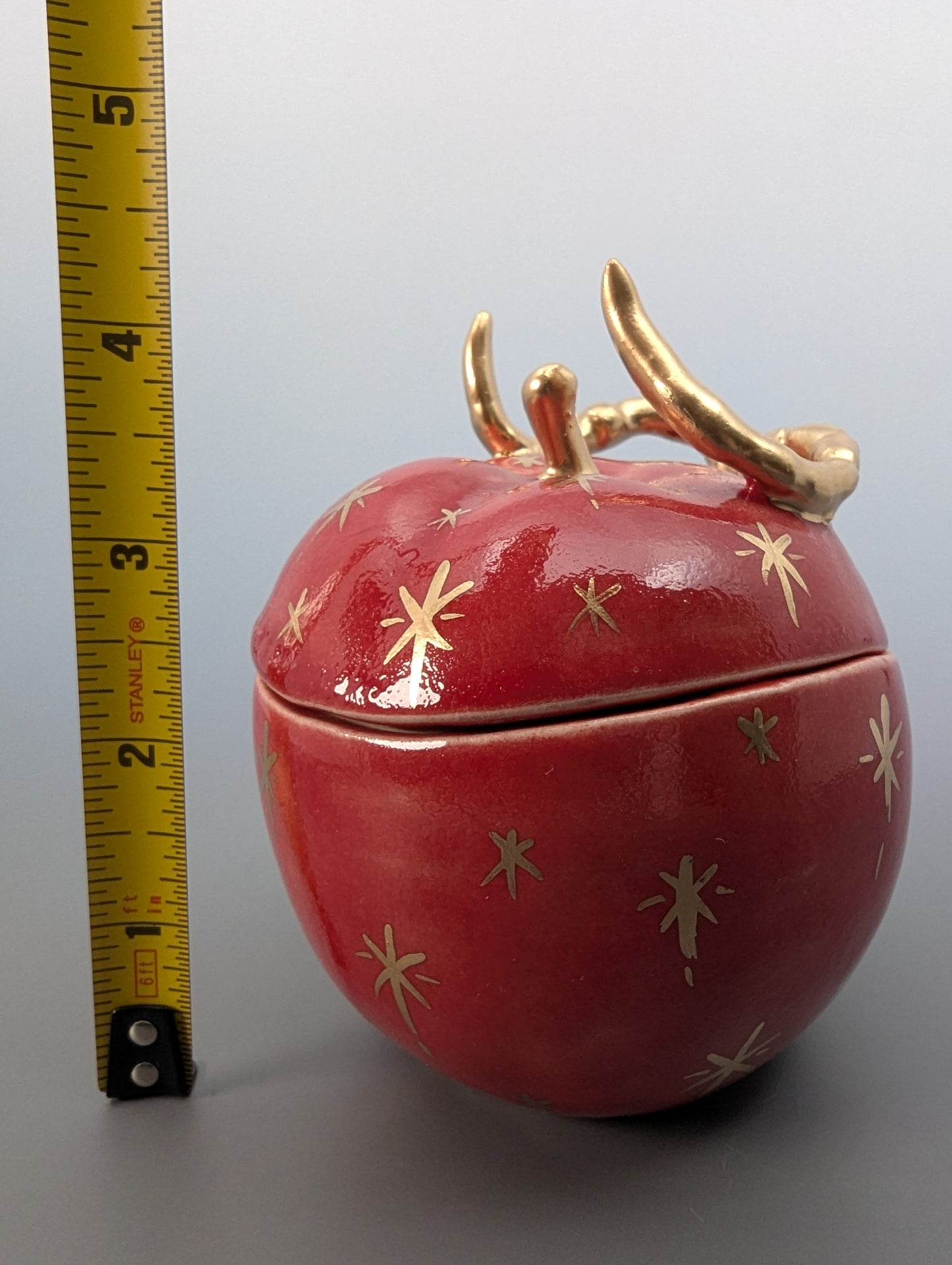 Wormy Apple Jar with Gold Accents