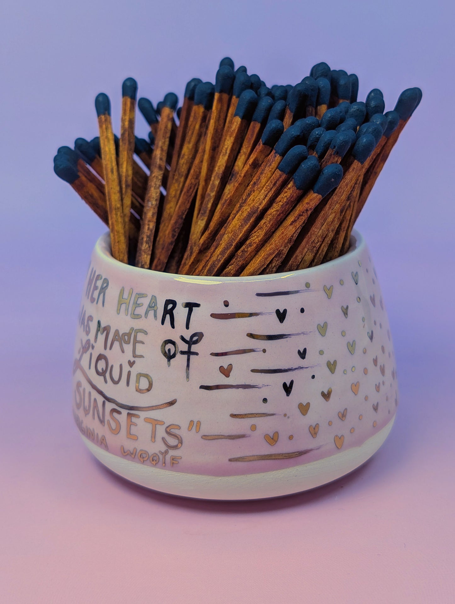 Matchstick Holder with Gold Glaze
