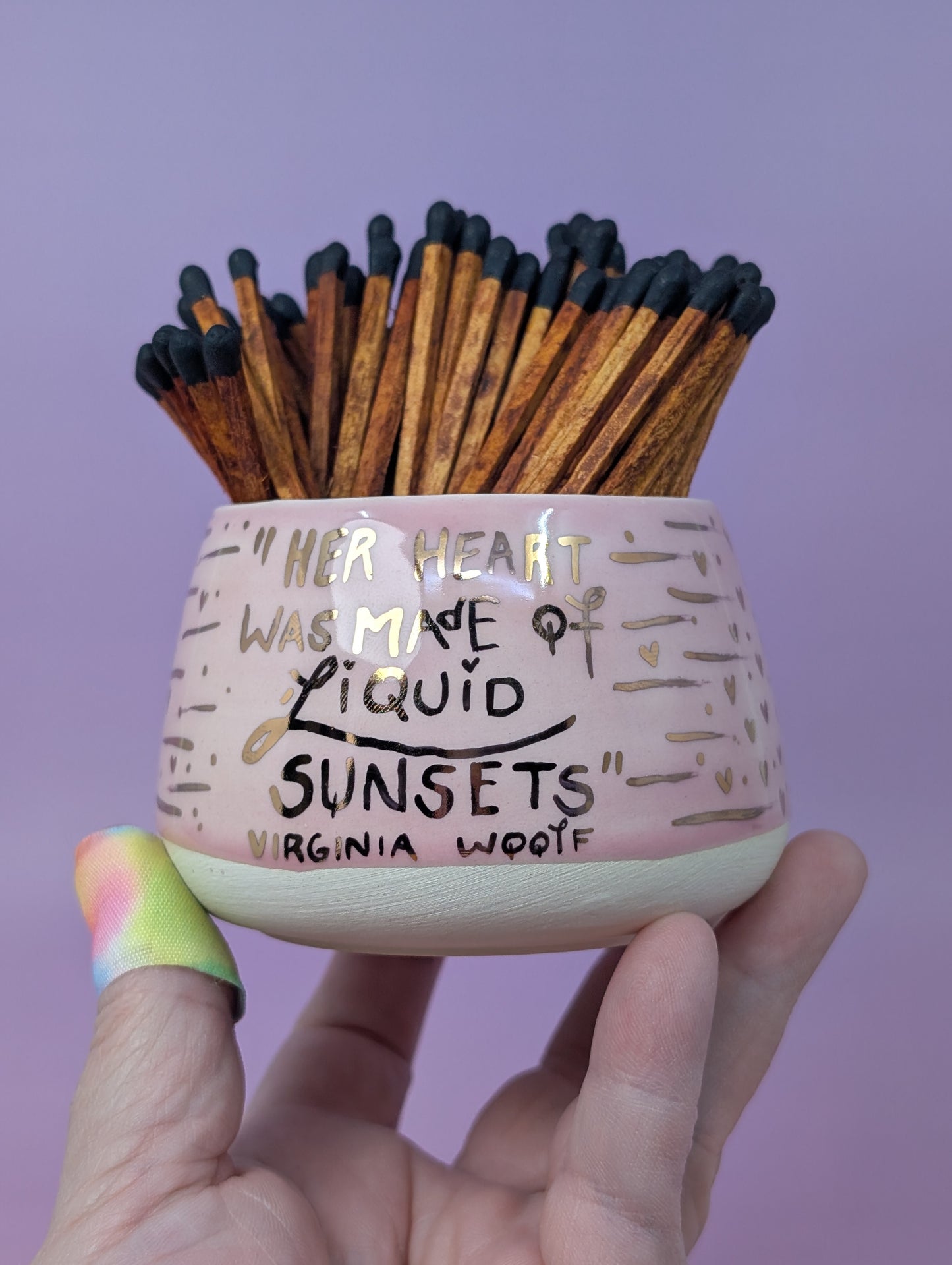 Matchstick Holder with Gold Glaze