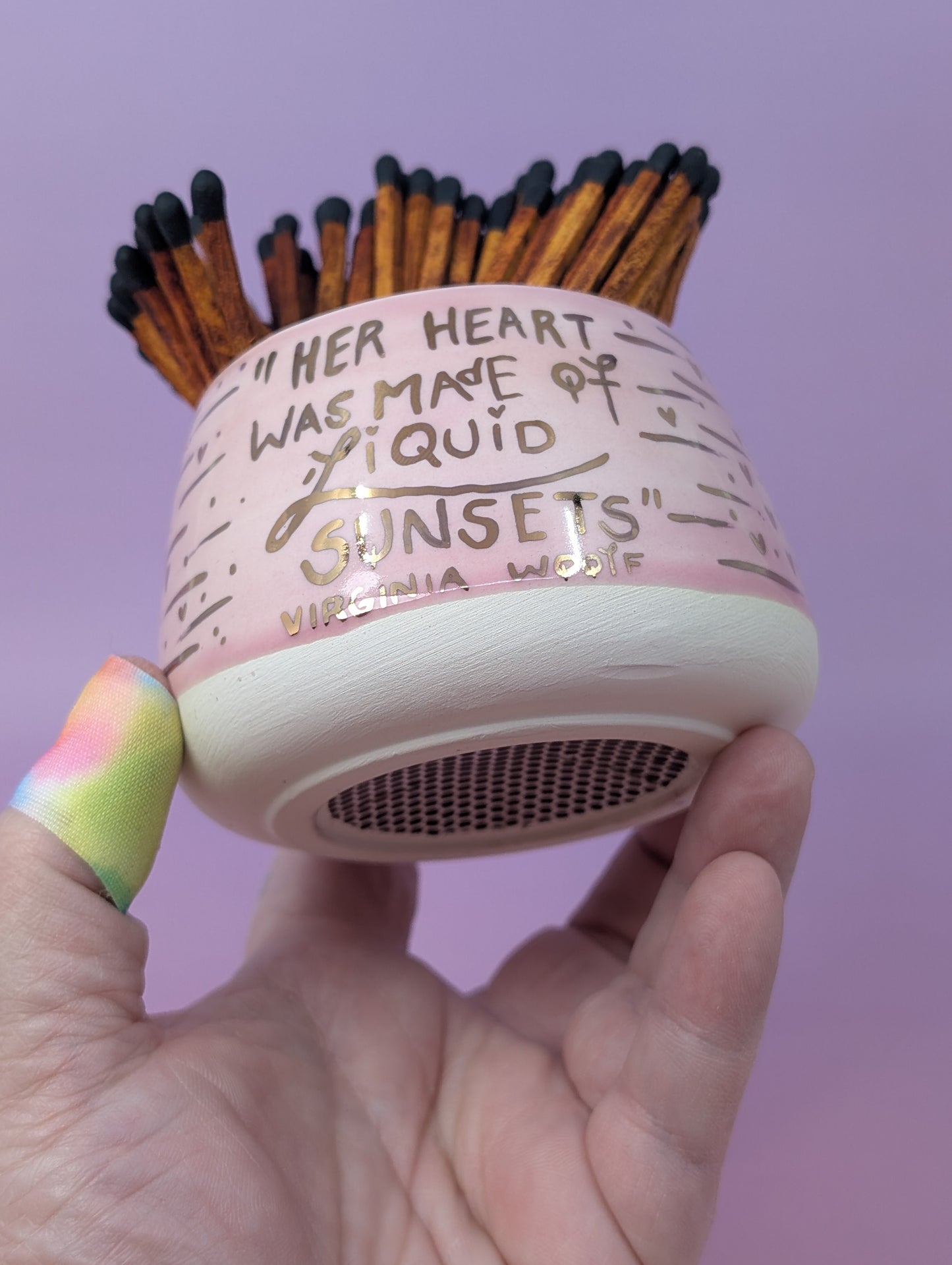 Matchstick Holder with Gold Glaze