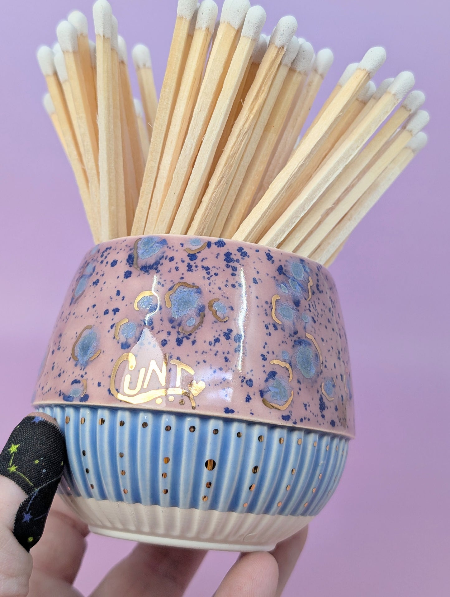 Cunty Matchstick Holder with Gold Glaze