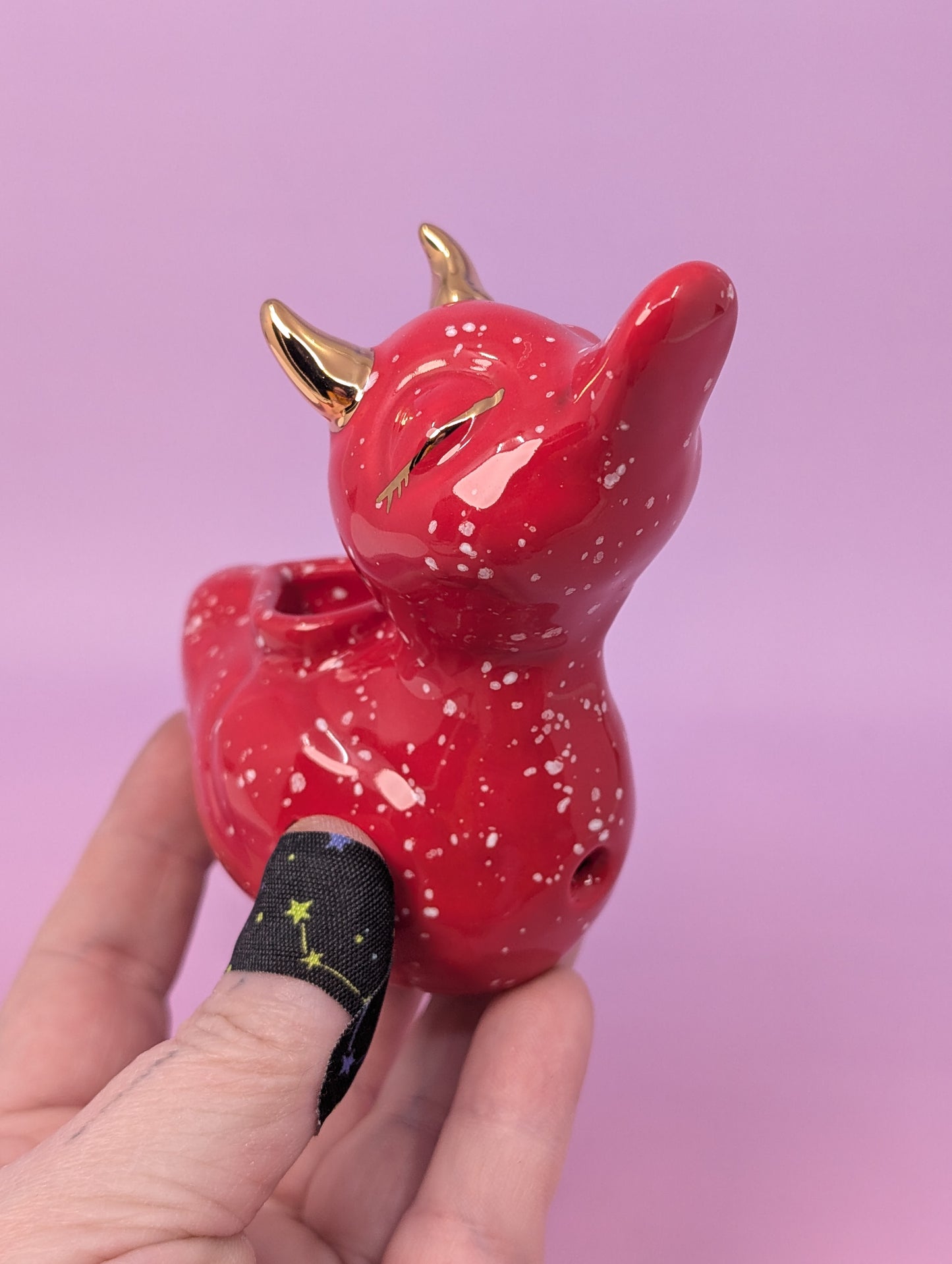 Devil Ducky Pipe with Gold Glaze