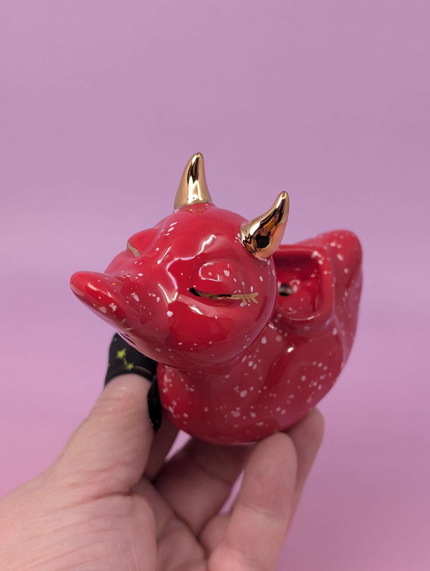 Devil Ducky Pipe with Gold Glaze