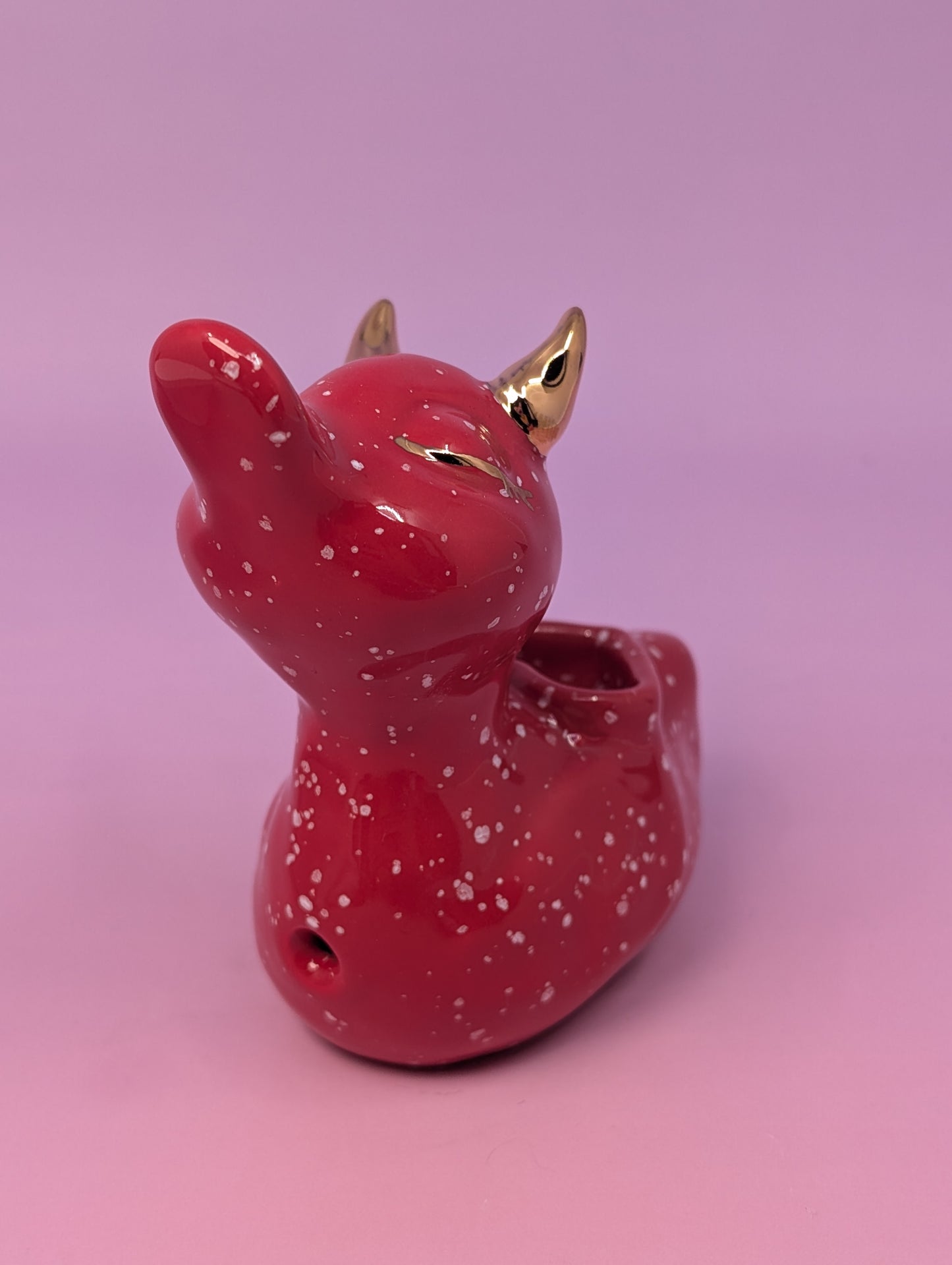 Devil Ducky Pipe with Gold Glaze