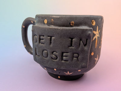 Get In Loser Teacup - Black Mixed Finish with Gold Accents