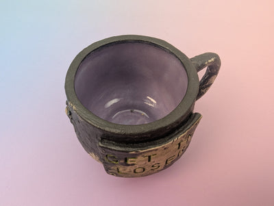Get In Loser Teacup - Cratered Black Matte with Purple Inside