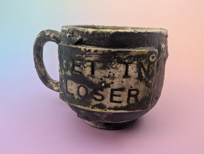 Get In Loser Teacup - Cratered Black Mixed Finish with Alien Green Inside