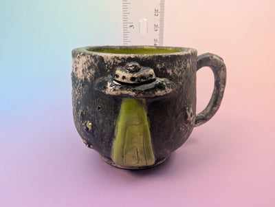 Get In Loser Teacup - Cratered Black Mixed Finish with Alien Green Inside