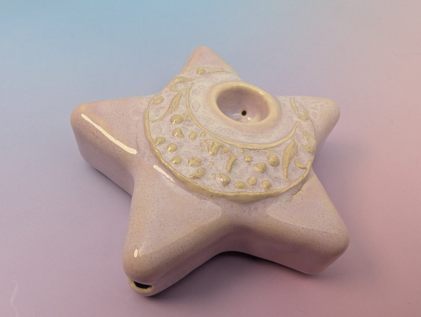 Floral Moon on Star Pipe - Floating Periwinkle