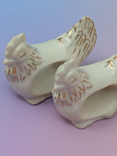 Hen Napkin Rings, Pair