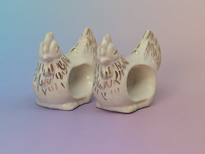 Hen Napkin Rings, Pair