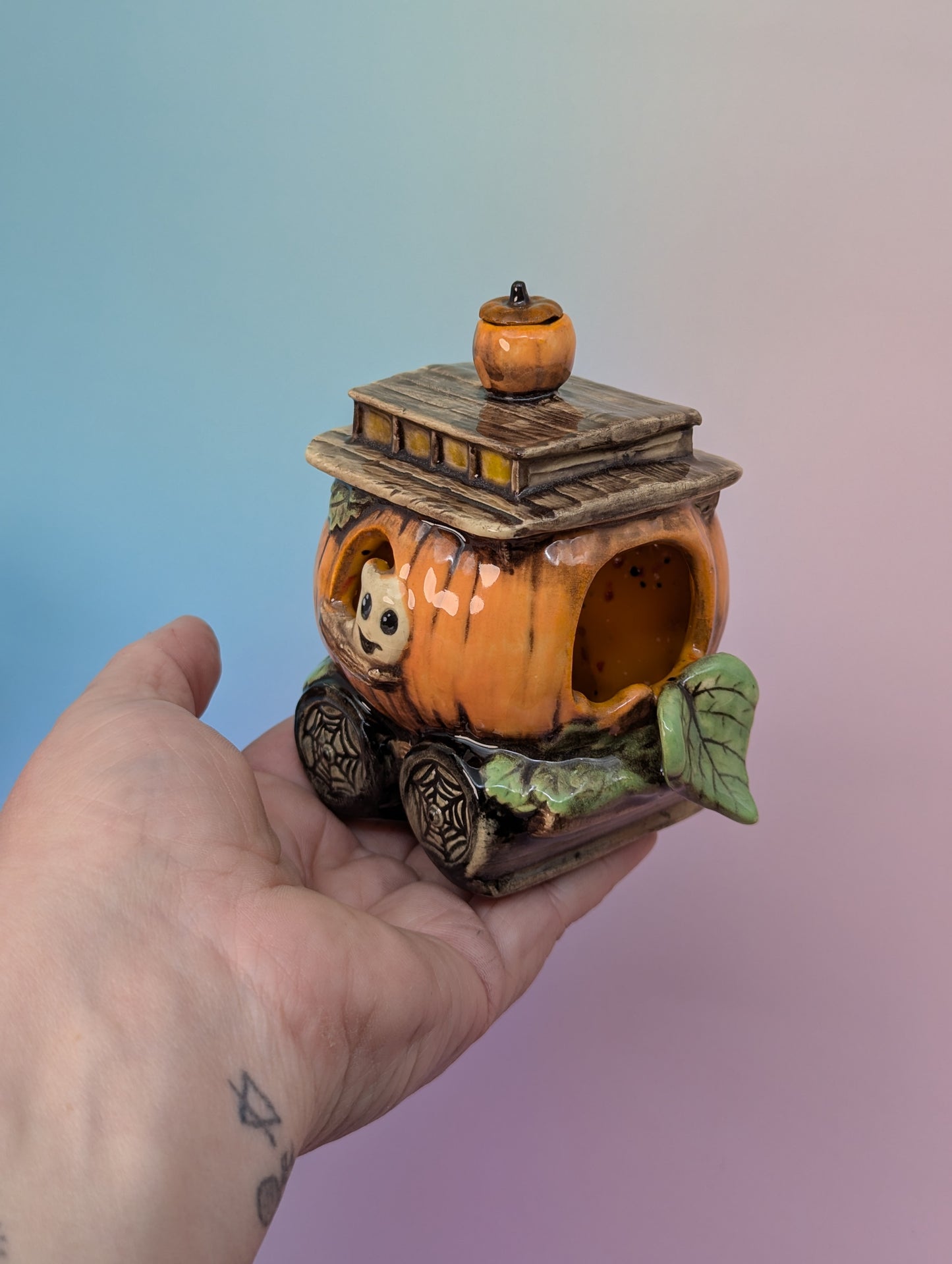Pumpkin Train Car Ashtray/Incense Burner