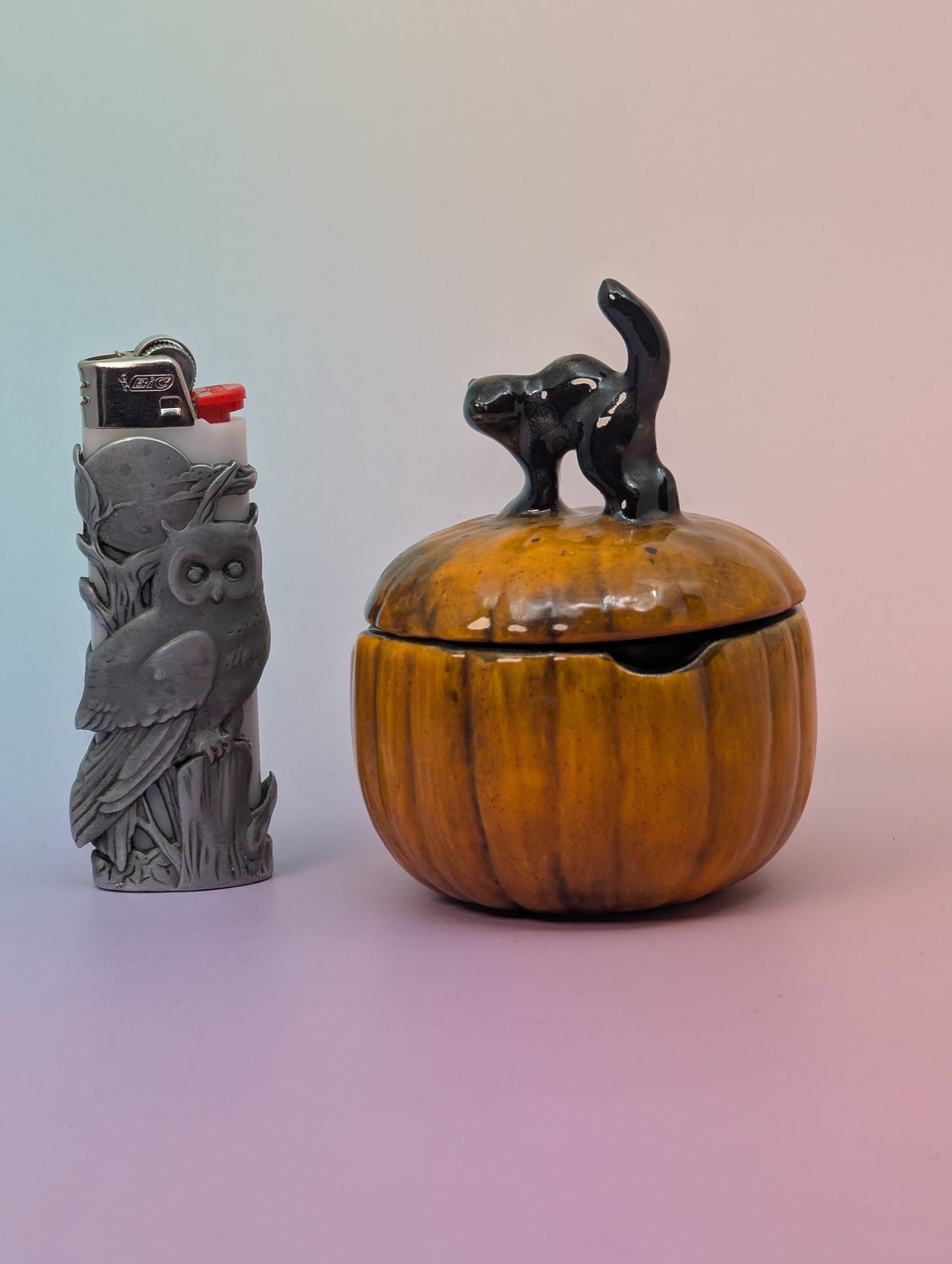Black Cat on Pumpkin Ashtray
