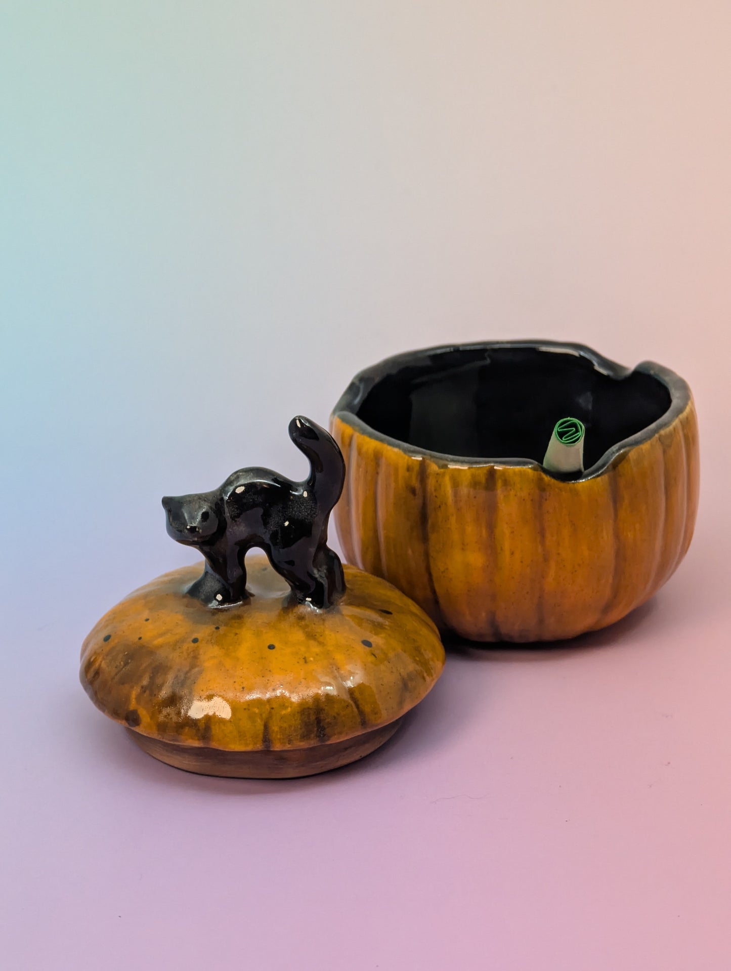 Black Cat on Pumpkin Ashtray
