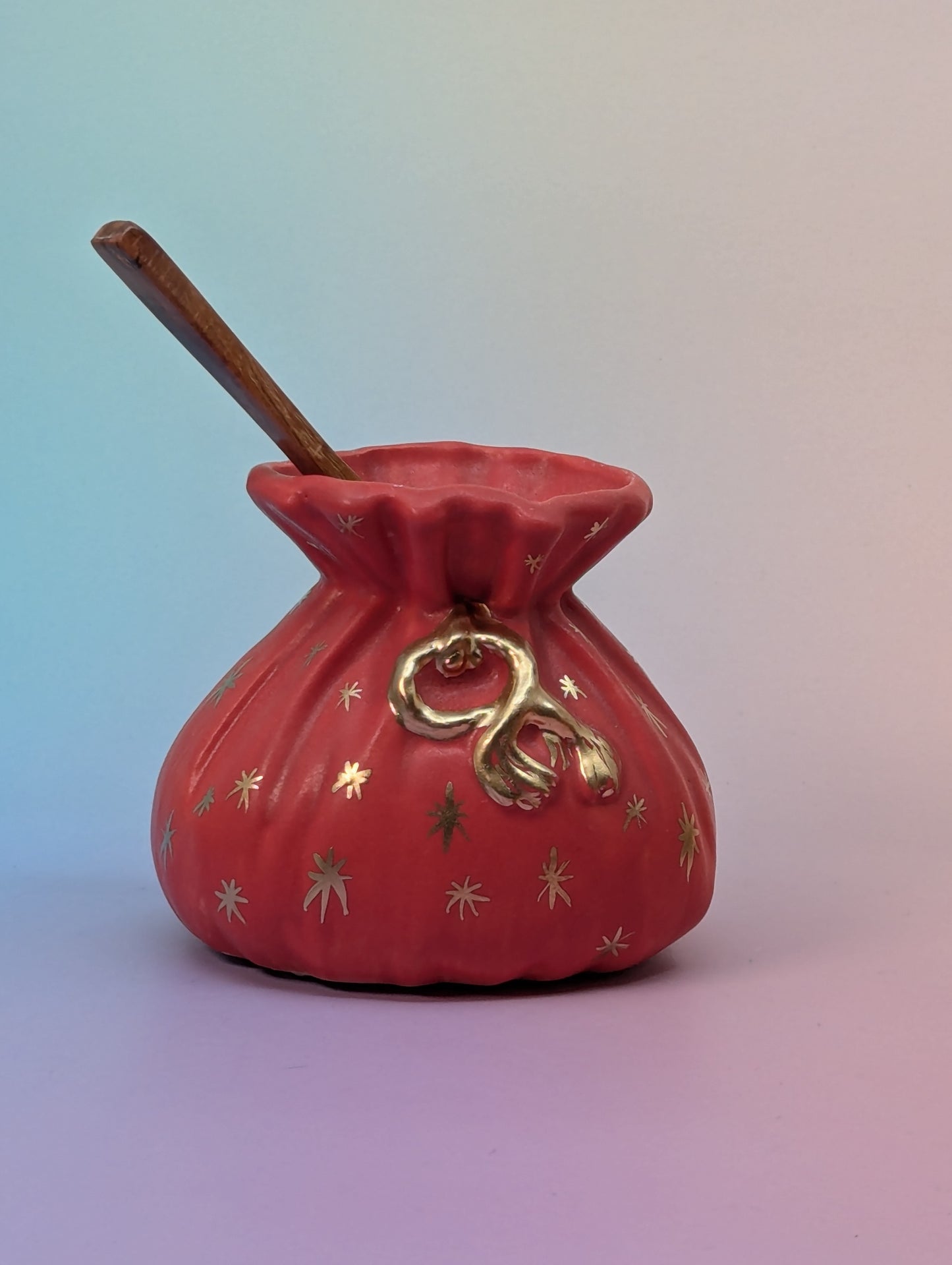 Salt Pouch/Vase with Stars & Wooden Spoon