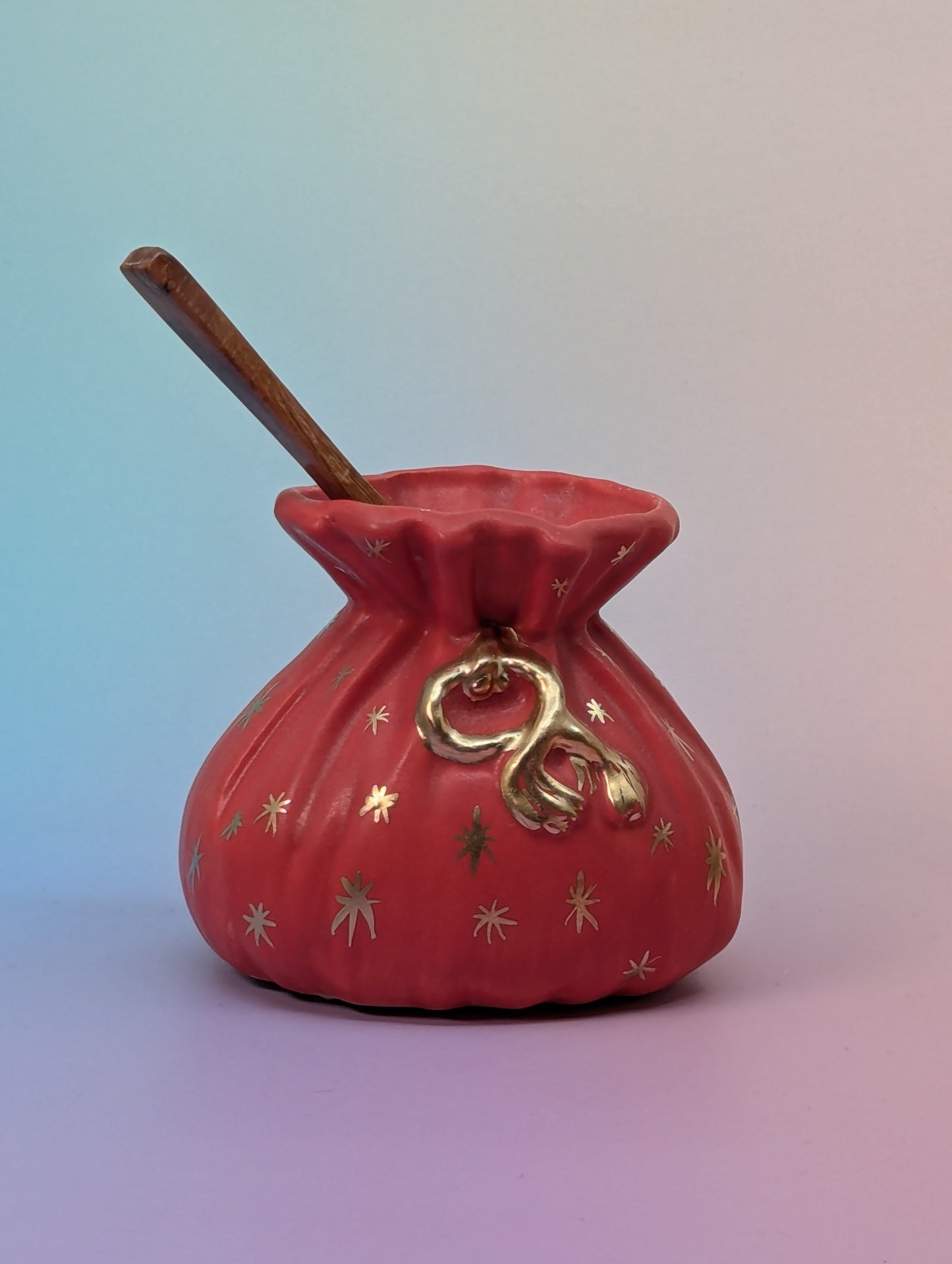 Salt Pouch/Vase with Stars & Wooden Spoon