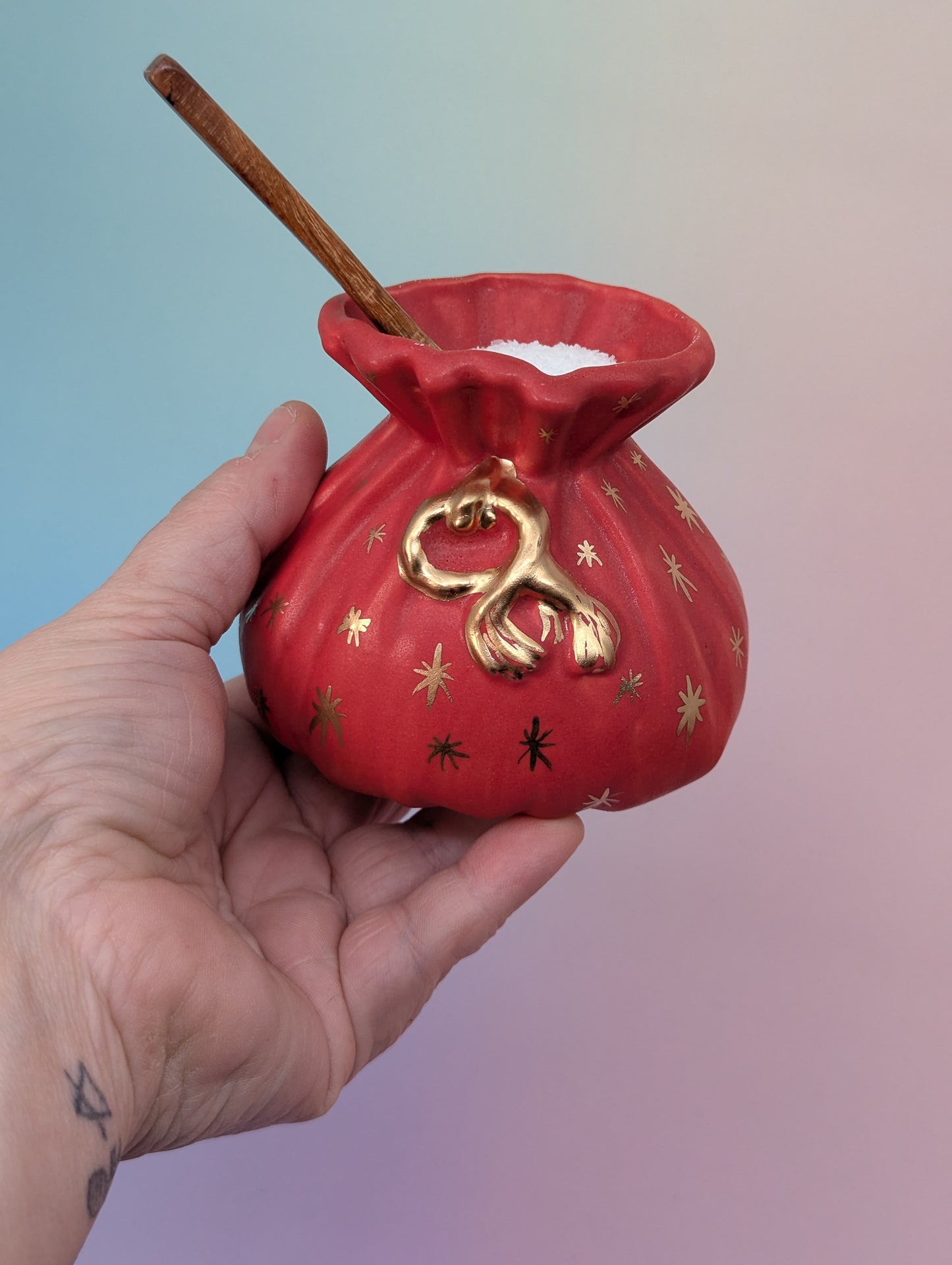 Salt Pouch/Vase with Stars & Wooden Spoon