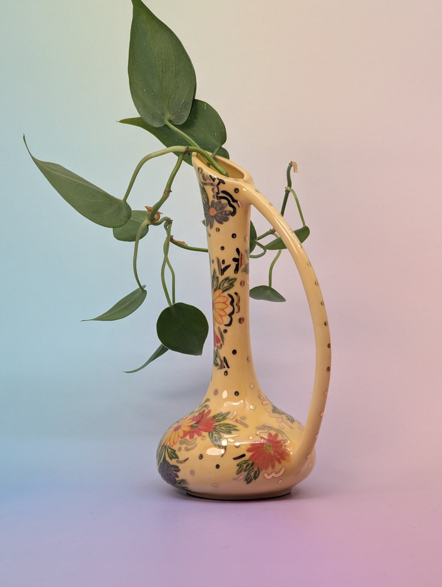 Vintage Pitcher Bud Vase w/Flowers "Cunt"