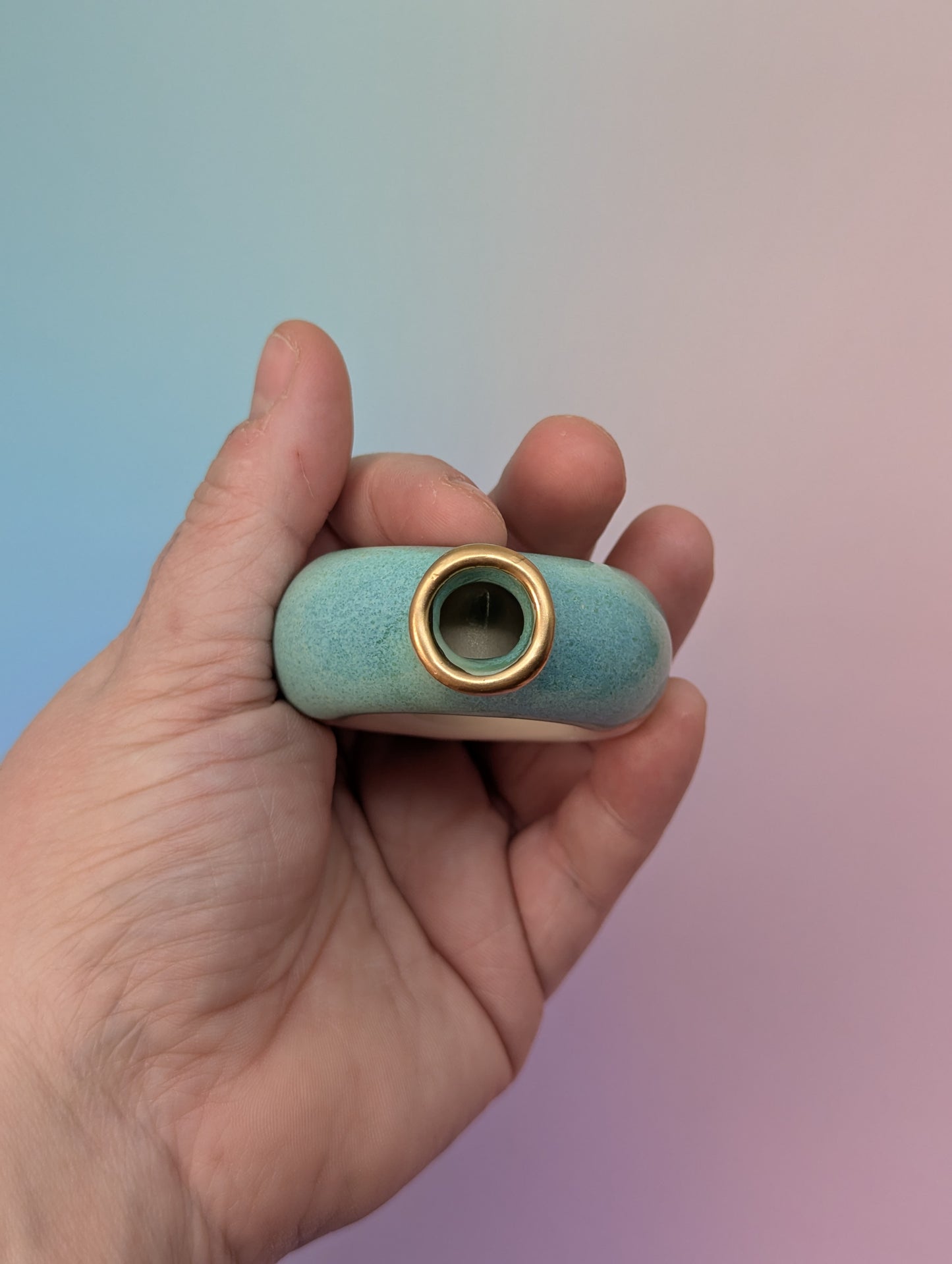 Teal & Marshmallow Napkin Ring Vases W/Gold Enamel Accents