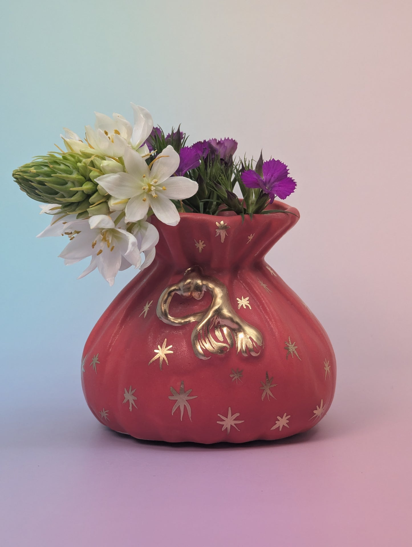 Salt Pouch/Vase with Stars & Wooden Spoon