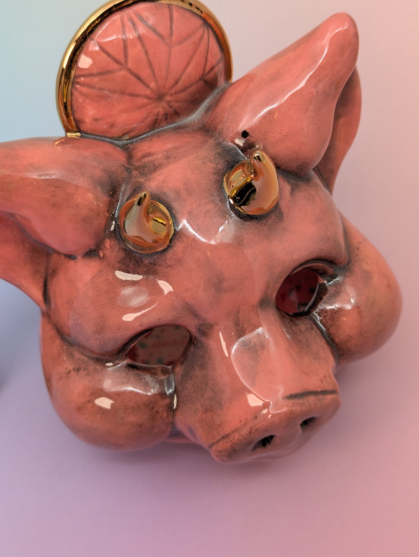 Horny Piggy Ashtray W/Gold Glaze Accents