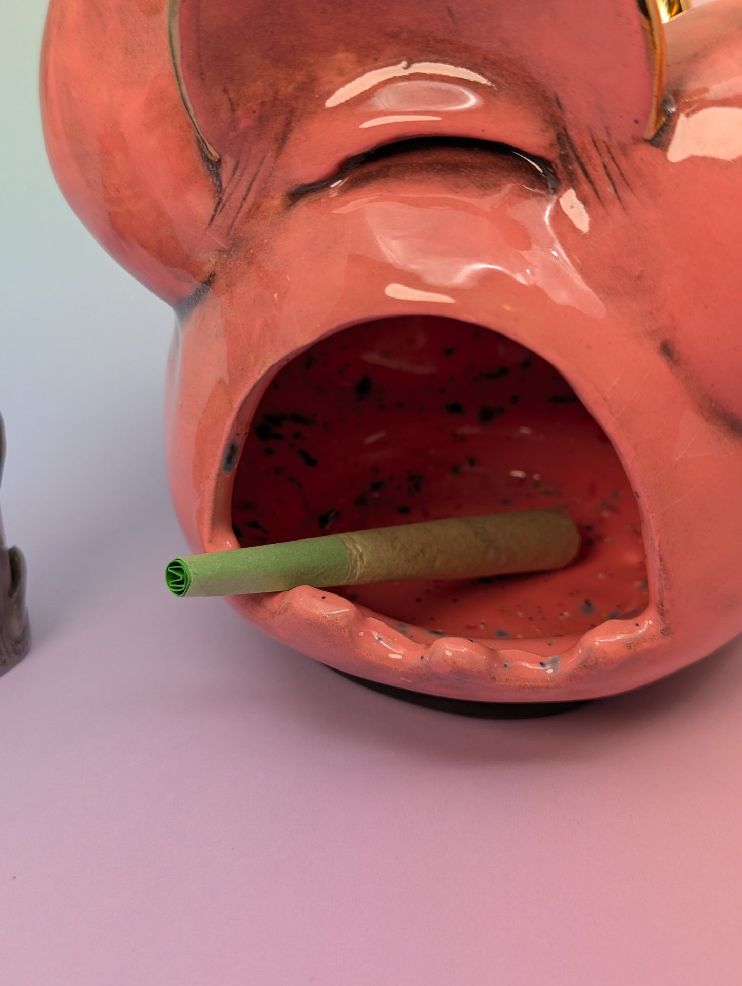 Horny Piggy Ashtray W/Gold Glaze Accents