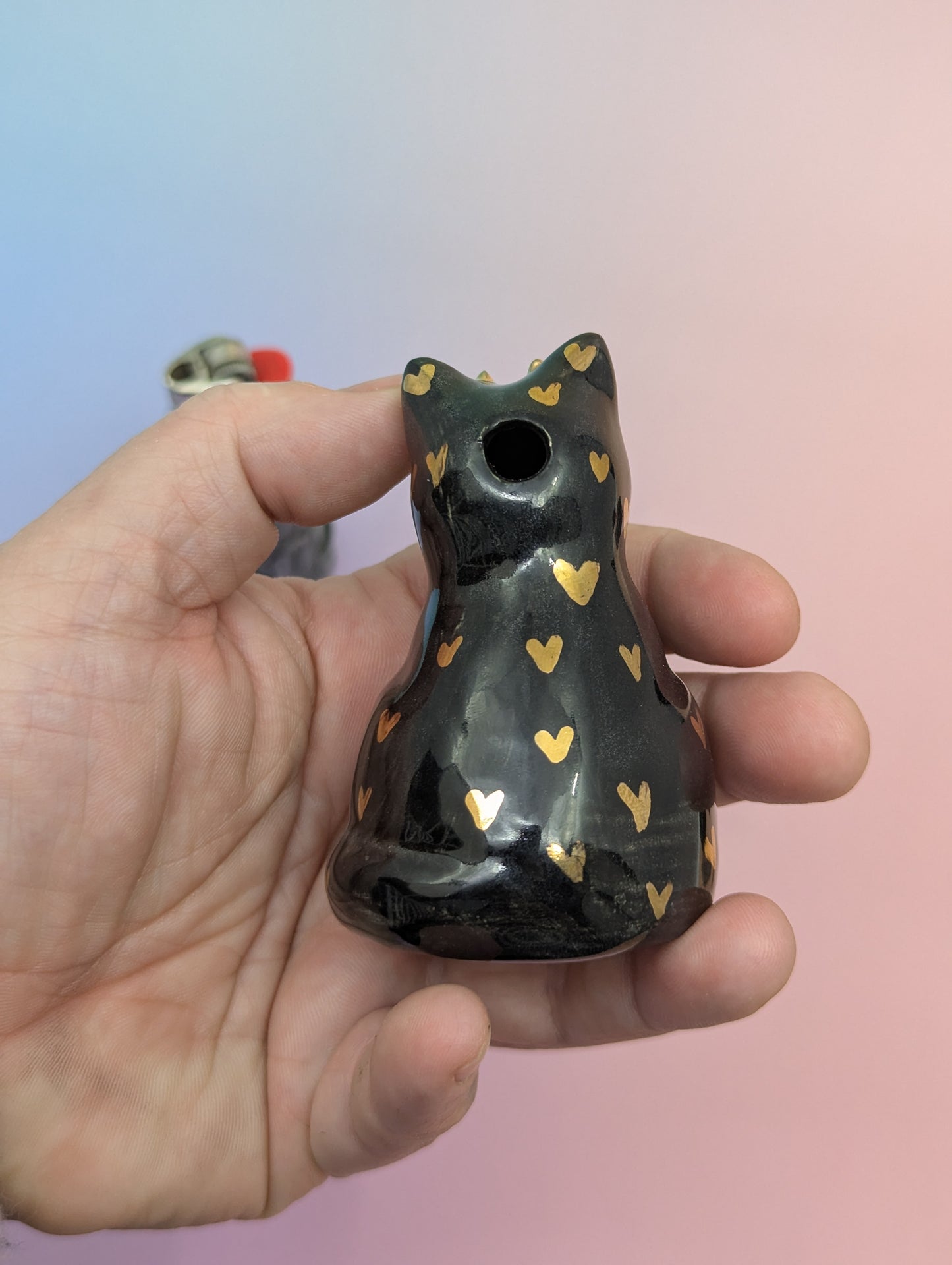 Black Cat Pipe W/Yarn Ball Stopper