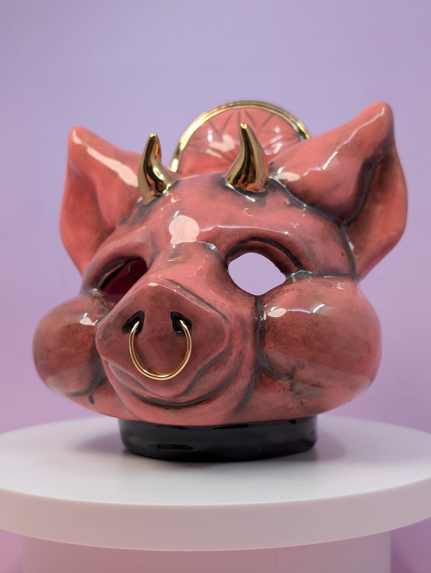 Horny Piggy Ashtray w/ Gold Glaze