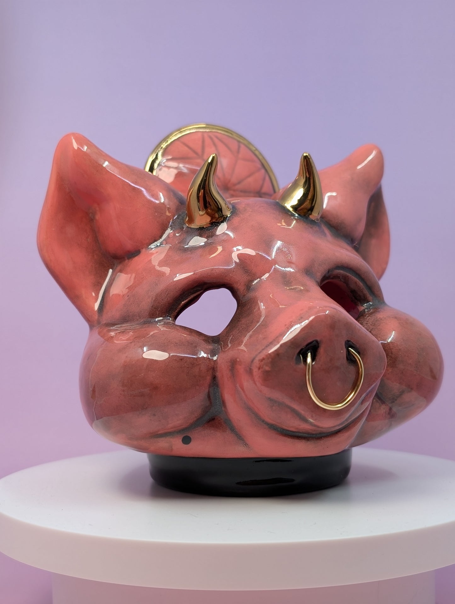 Horny Piggy Ashtray w/ Gold Glaze