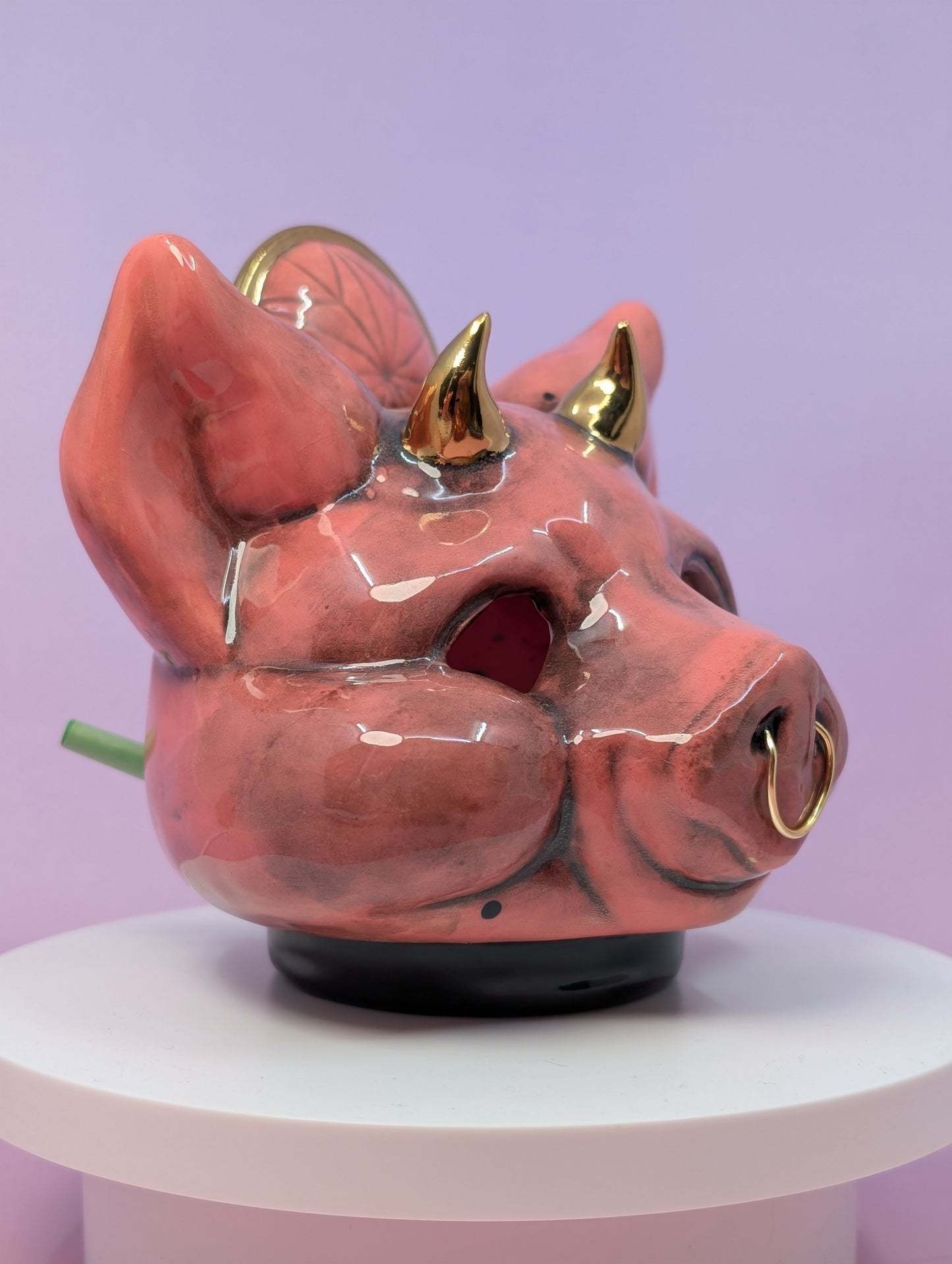 Horny Piggy Ashtray w/ Gold Glaze