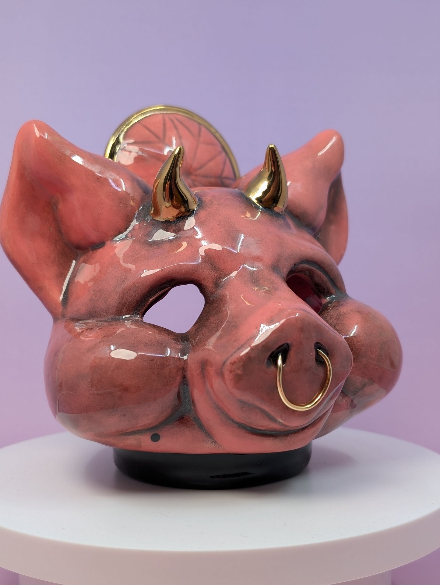 Horny Piggy Ashtray w/ Gold Glaze