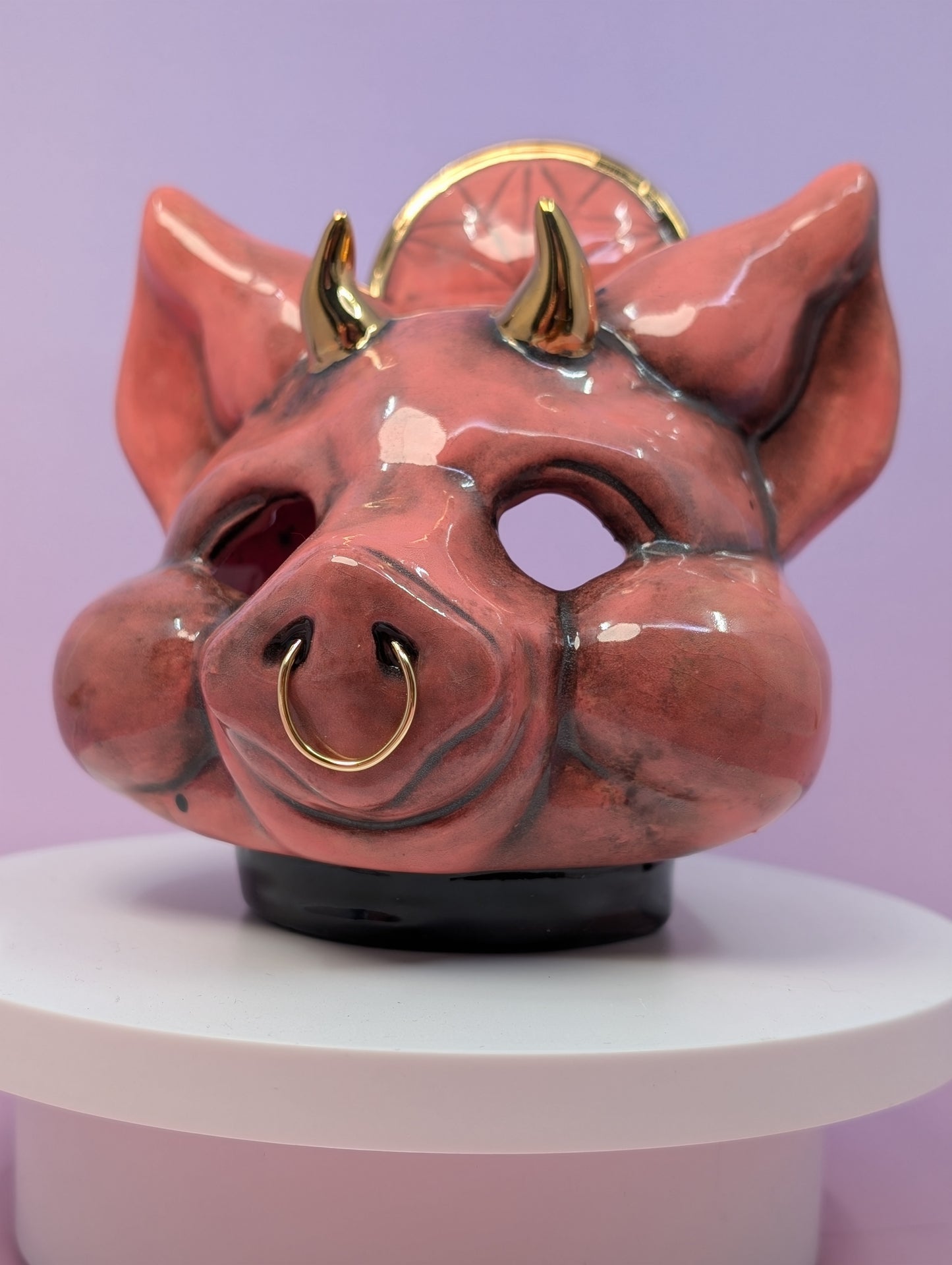 Horny Piggy Ashtray w/ Gold Glaze