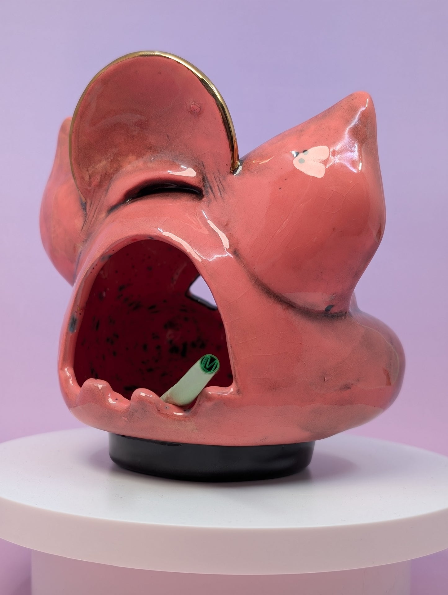 Horny Piggy Ashtray w/ Gold Glaze