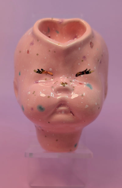 Doll Head Heart Bowl Pipe w/ Gold Accent
