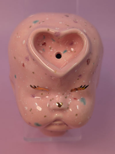 Doll Head Heart Bowl Pipe w/ Gold Accent