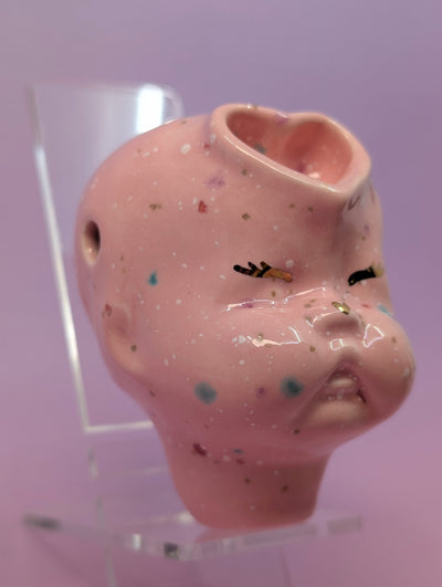 Doll Head Heart Bowl Pipe w/ Gold Accent