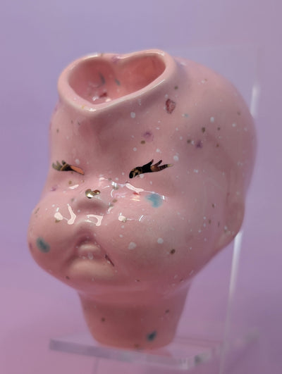 Doll Head Heart Bowl Pipe w/ Gold Accent