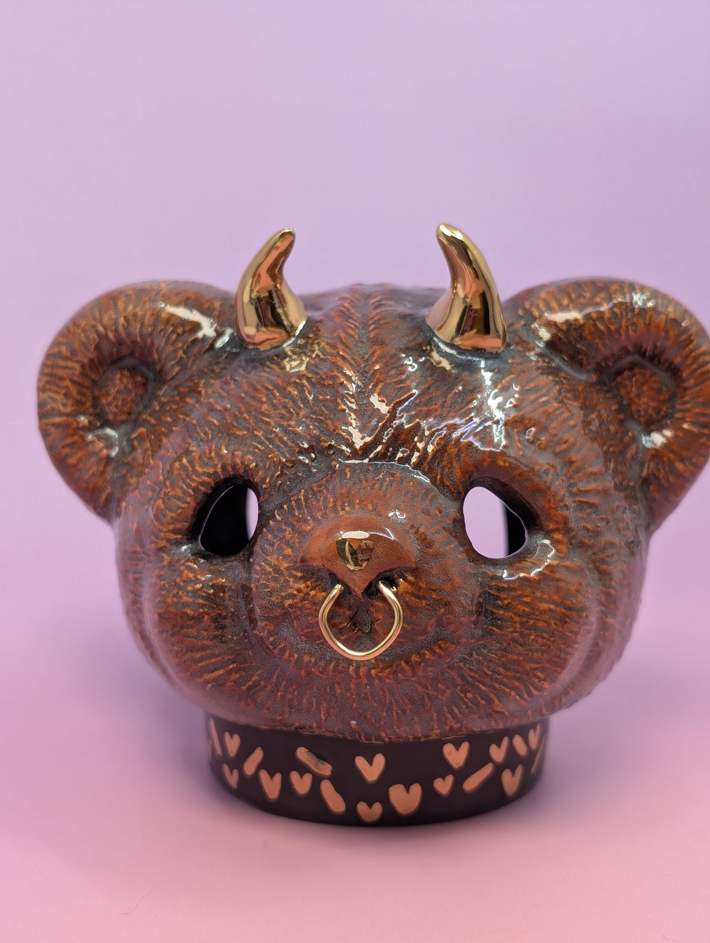Horny Bear Ashtray W/Gold Glaze Hearts