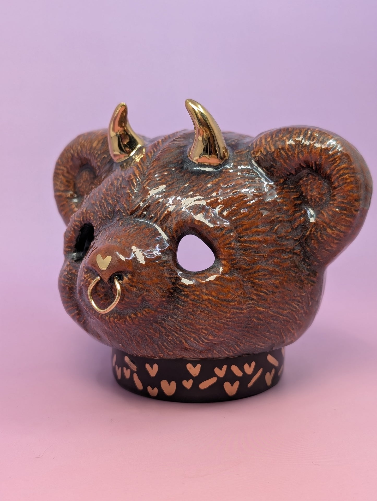 Horny Bear Ashtray W/Gold Glaze Hearts