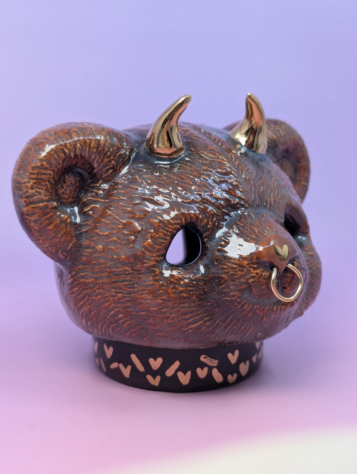 Horny Bear Ashtray W/Gold Glaze Hearts